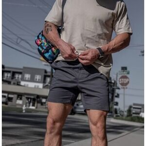 Iron Co. Men's Cotton Blend Elastic Drawstring Casural Shorts in Charcoal Sky XL